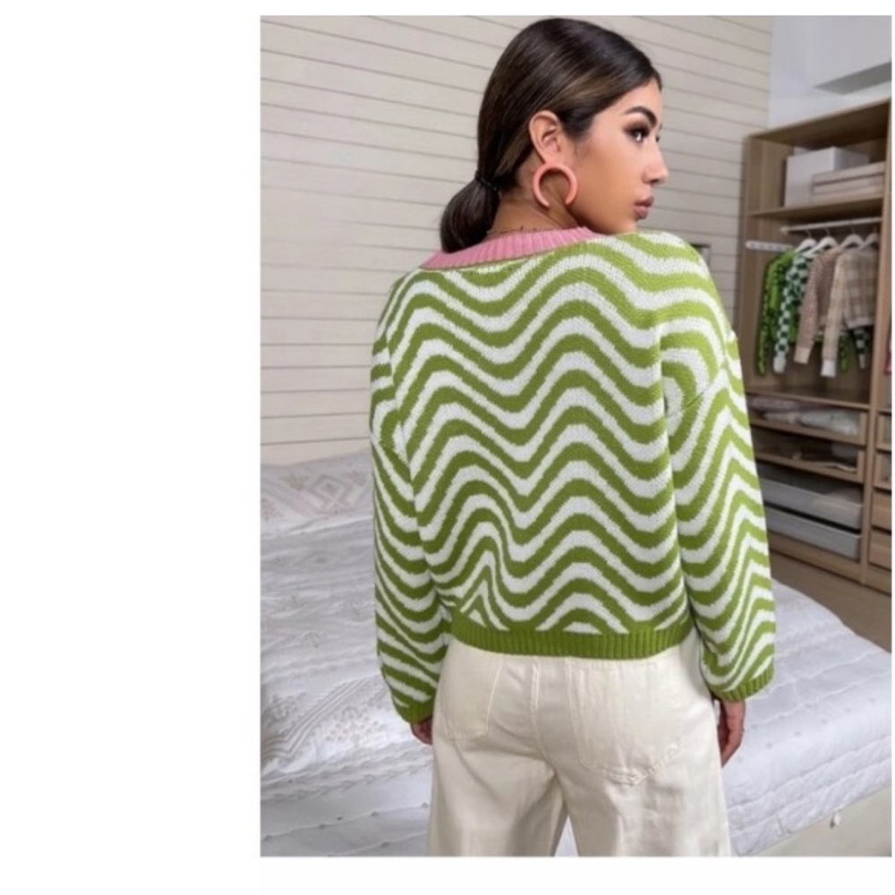 Wavy Striped Green and Pink Sweater